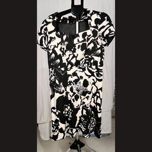 Nine West Women’s Black & White Floral Dress Size 14‎ Sleeveless Midi Elegant
